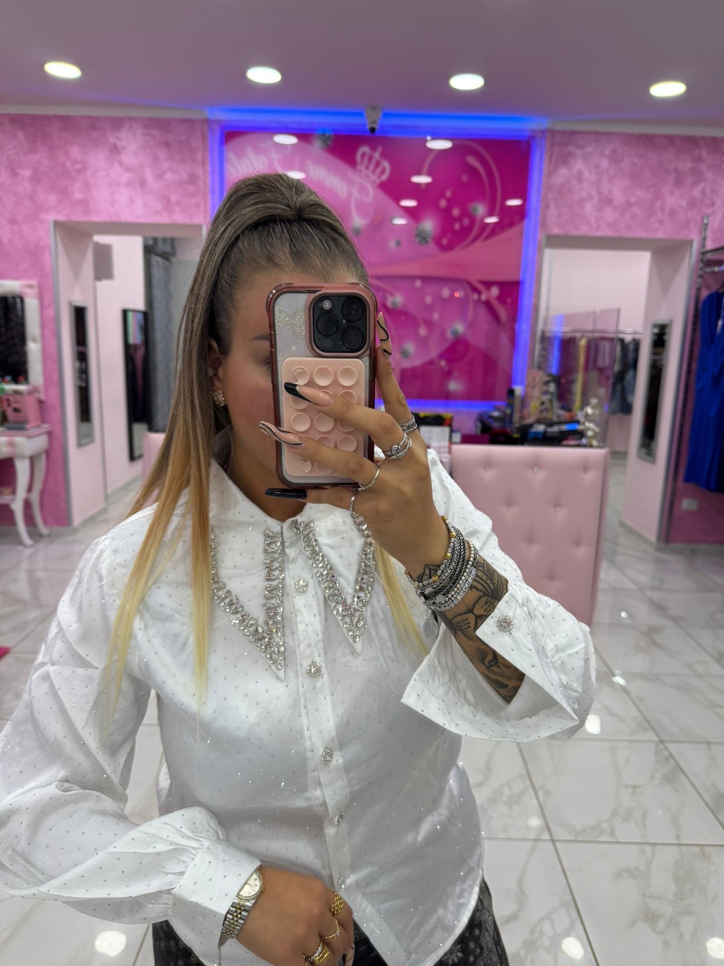 Camicia Strass collo a Punta