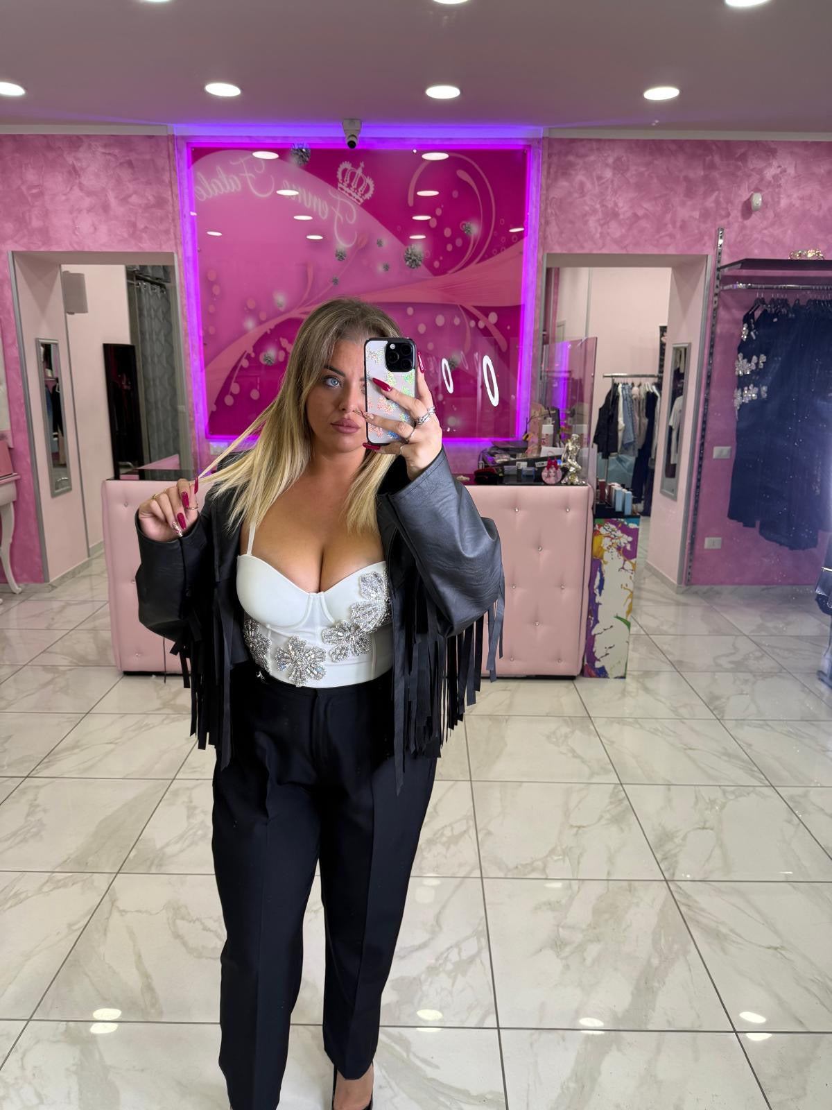 Chiodo ecopelle frange