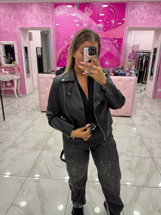 Giubbino ecopelle basic nero