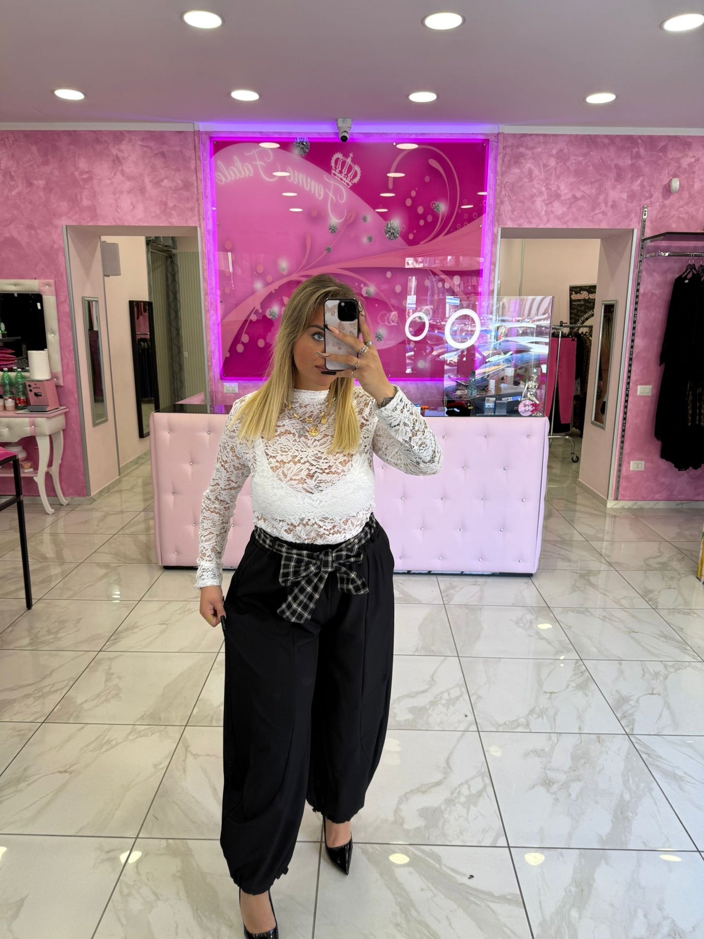 Pantaloni con cintura a quadri